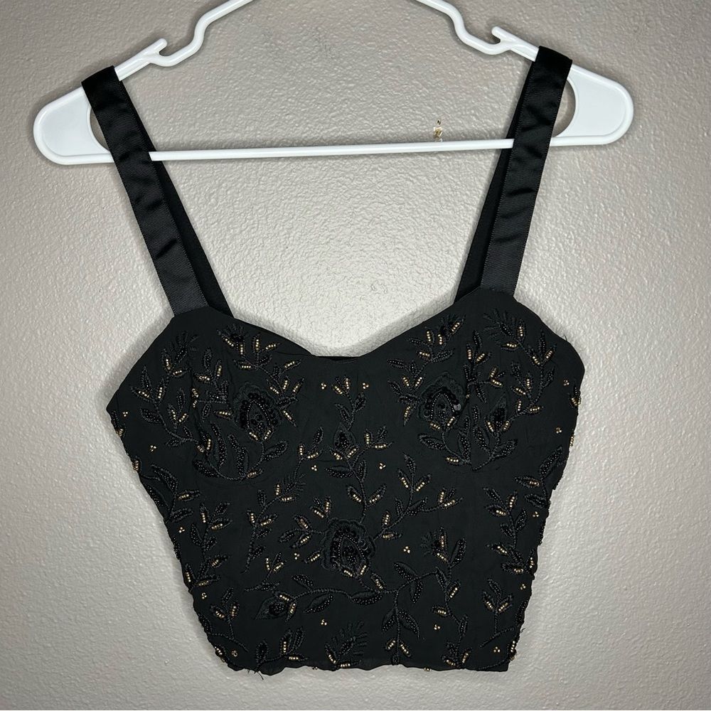 ZARA black beaded & sequins embellished cropped cami top women's size small - Picture 4 of 8